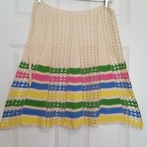 Vintage crochet cream, blue, pink half apron